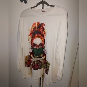 Boutique style, long sleeve off white sweater dress with 3D ribbon design size L